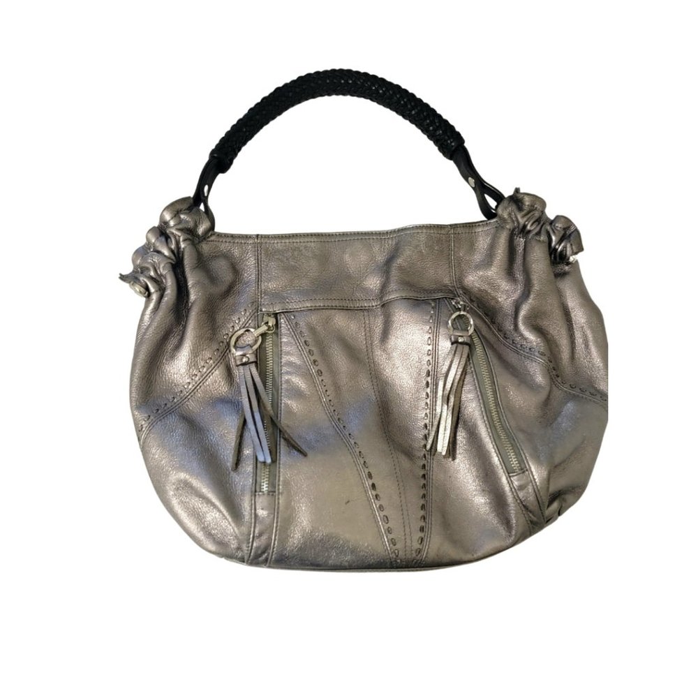 B Makowsky  Silver Hobo Handbag